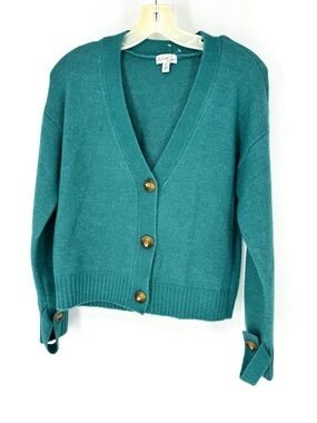 Olivia Sky Teal V-Neck Button Front Sweater